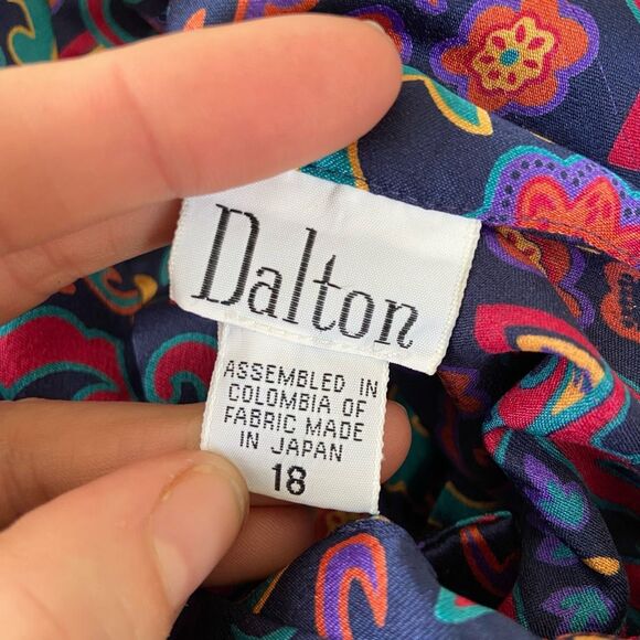 VTG Dalton 70s Jewel Tone Satin Bow Blouse XL Secretary Disco Boho Retro - Picture 5 of 6